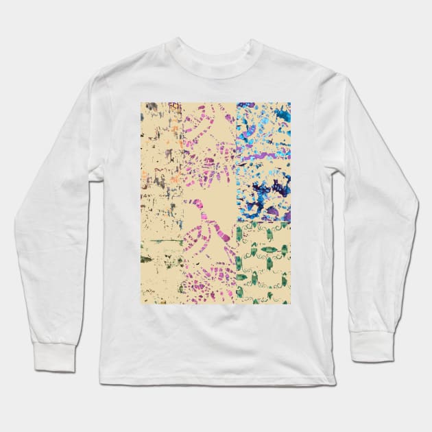 Paint Spill fiber art on beige background, blue green pink purple Long Sleeve T-Shirt by djrunnels